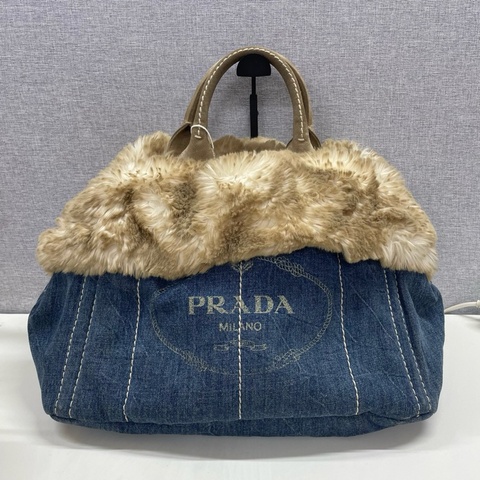 98-99❤️ Prada 普拉達 毛毛牛仔沙灘包托特中古vintage包 易夢玲同款