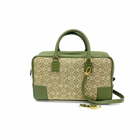 LOEWE 鱷梨綠 老花 帆布拼皮 Amazona 中號 肩背包