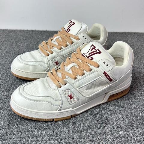 Louis Vuitton 路易威登 LV 白色生膠棋盤格 白棕 Trainer 休閒板鞋/42.5碼 8.5碼