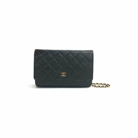 Chanel 黑金 羊皮 woc 22開 肩背包