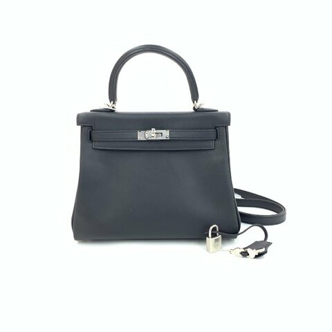 Hermès 黑銀 Kelly25 b刻 Swift皮 手提包