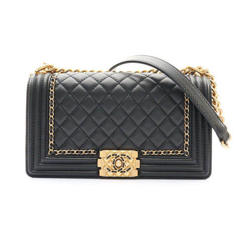 CHANEL 香奈兒 Chain Around Boy 25 鍊帶肩背包 黑色 牛皮 金扣 A67086