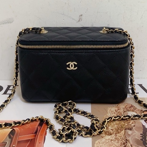 Chanel香奈兒黑色荔枝紋牛皮化妝盒