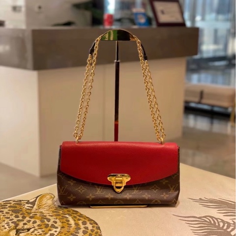 「JL精品代購」95新 LV Sanit Placide紅拼老花鏈條包