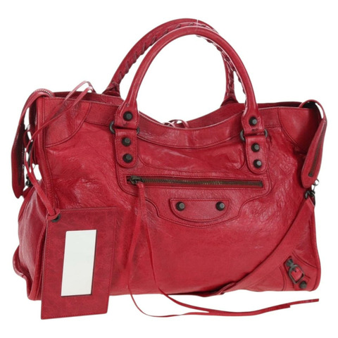 BALENCIAGA 城市手提包，紅色皮革，貨號 115748，正品編號 199189V