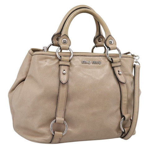 Miu Miu 手提包 皮革 兩用 米色 銀色 正品 167730A