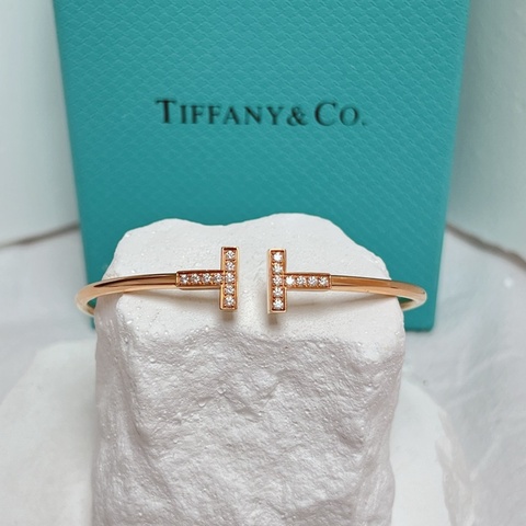 蒂芙尼/Tiffany 玫瑰金雙T滿鑽手鐲 M號 單鐲