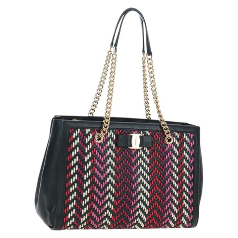 Salvatore Ferragamo Vala 鏈條手提包，黑色皮革，金色，正品，貨號 206334M