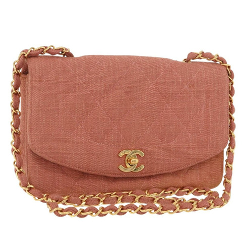 香奈兒 (CHANEL) 絎縫 Diana 翻蓋鏈條包 橘色金色 CC 標誌 正品 BA15758SAV