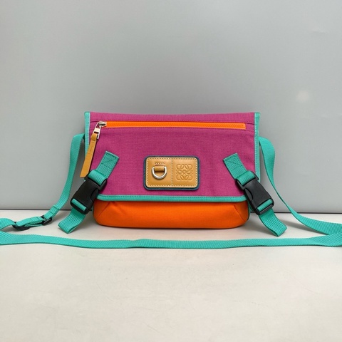 Loewe羅意威 多色帆布拼皮單肩斜挎包 男女同款