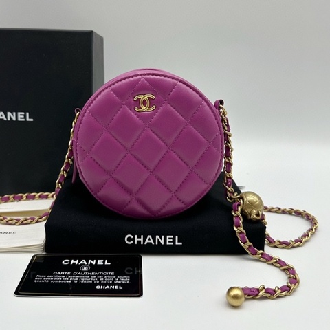 CHANEL香奈兒 紫色金球 圓餅包  鏈條包  單肩斜挎包