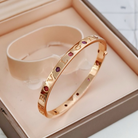 BVLGARI 寶格麗18k玫瑰金材質 十鑽 彩色寶石手鐲 紫水晶+粉紅色碧璽 尺寸：m碼