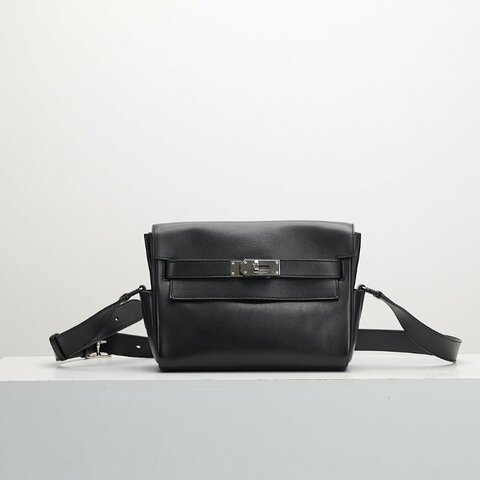 二手Hermes kelly messenger pm 郵差包 黑銀W刻
