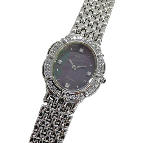 精工 Exceline 5A50-5190 女士腕錶，品牌名稱，鑽石，貝殼，石英，不鏽鋼