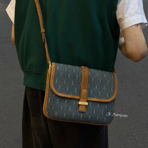 JS1336-YSL MonogramAllOver丹寧斜背馬鞍包