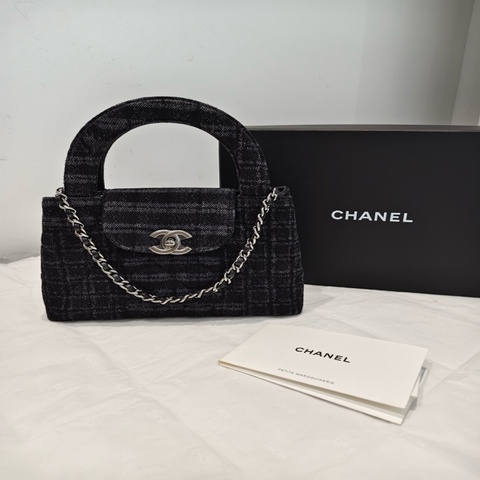 99新有票據🎫Chanel香奈兒Kelly黑灰銀扣牛仔