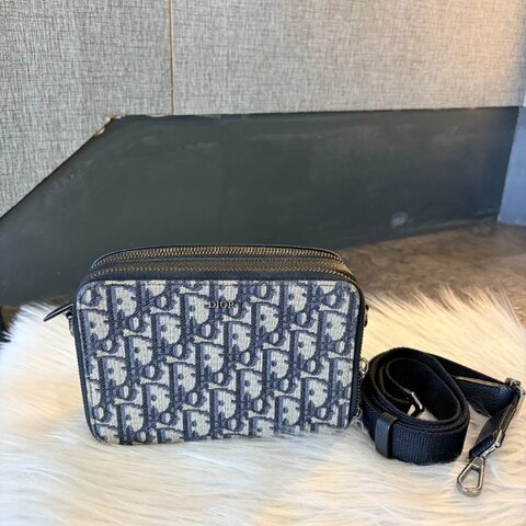 DIOR 緹花布雙拉鏈斜背包