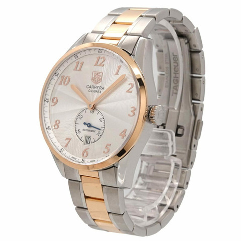 TAG Heuer 豪雅卡萊拉 WAS2151 男士腕錶，日期顯示，銀色錶殼，18K 玫瑰金錶殼，自動上鍊機芯