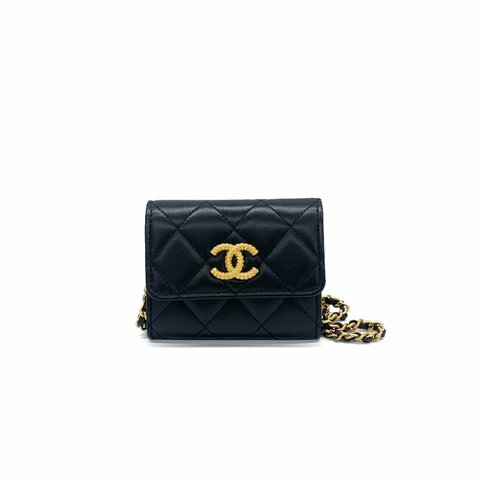 Chanel 黑金 mini woc 口蓋 小廢包 23年 香港購入肩背包