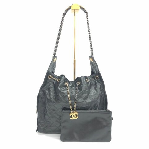 Chanel 黑金 25bag 中號 荔枝牛皮 晶片 肩背包