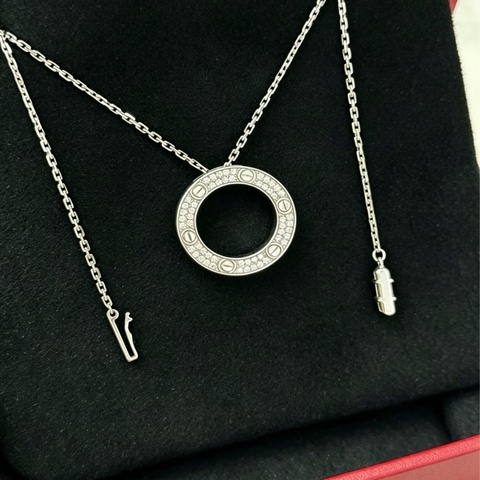 Cartier 卡地亚love白金满钻大圆饼项链满天星大圆饼18k白金