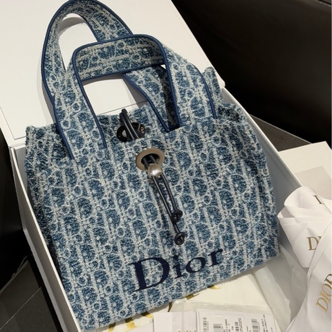 Dior 迪奧  牛仔托特手提包 藍色小號腋下包