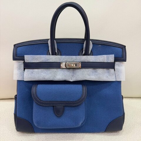 愛馬仕 Hermès Birkin 25 Cargo 鉑金包 海軍藍 皮拼帆布 銀扣｜U刻