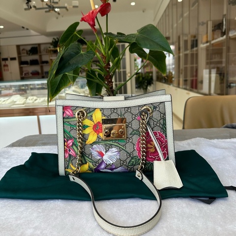 99新  Gucci Padlock小號花卉鏈條包 黑標030 尺寸26*17 金色鎖扣+鏈條肩帶