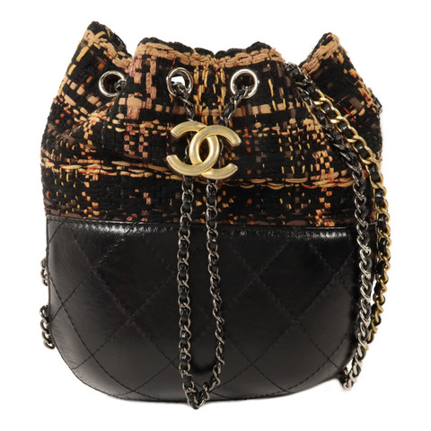 CHANEL Tweed/牛皮皮革Small Gabrielle鏈帶肩背袋