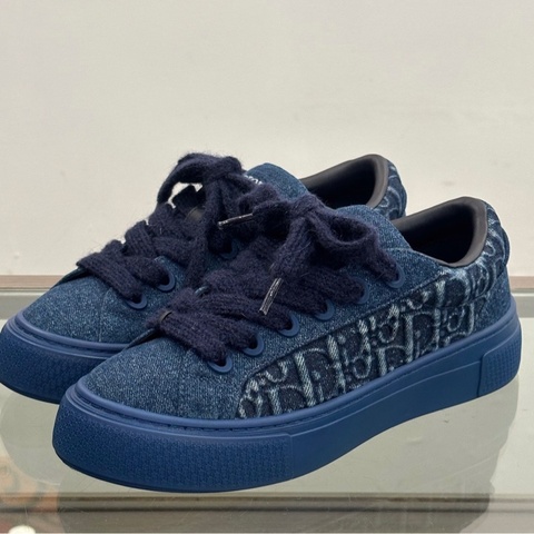 Dior迪奧 B33 Oblique側面滿印刺繡老花字母logo男款藍色牛仔運動鞋球鞋休閒鞋 40碼