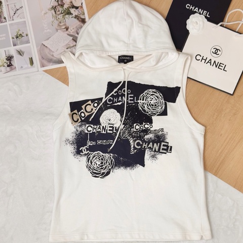 Chanel 20P 春夏預告系列印花連帽無袖背心 Size L