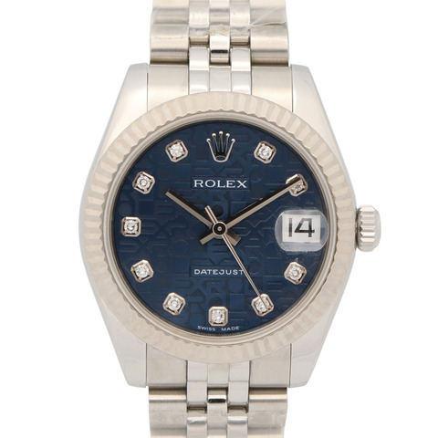 勞力士 Datejust 10P 鑽石隨機序號腕錶 18KWG（白金）不鏽鋼女士藍色調電腦錶盤新款 Jubilee 錶帶 178274G