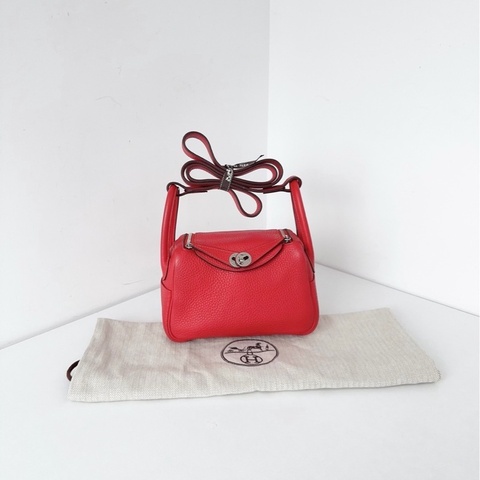 Hermès 愛馬仕🐎 mini Lindy 國旗紅 銀扣肩背包 TC皮💗 98新✨