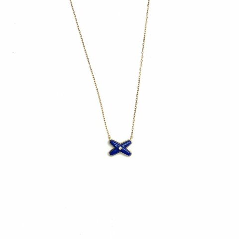 Chaumet 尚美 Liens緣系·一生系列 18K玫瑰金 青金石 X形鑽石項鏈 鏈長40釐米 3段調節位