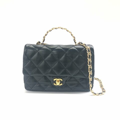 Chanel 香奈兒 黑金 麻花手柄 25cm 口蓋包 晶片 斜背包