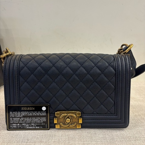 Chanel 香奈兒 leboy中號 深海軍藍 原始 98新 平替黑金 附件：卡 20開