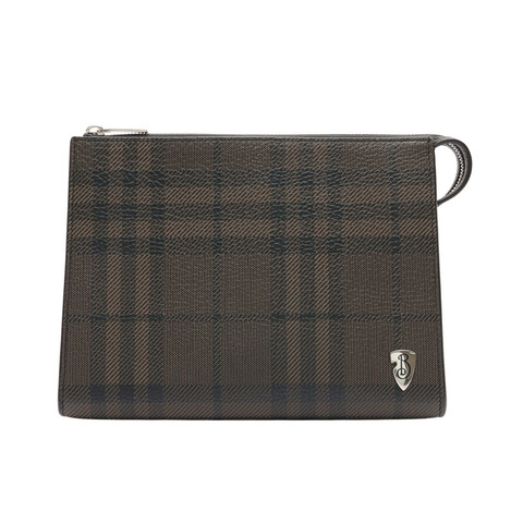 BURBERRY 巴寶莉 B Shield 手拿包 深棕/黑色 牛皮 8102946