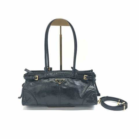Prada 黑色 soft lux 油蠟皮 中號 肩背包