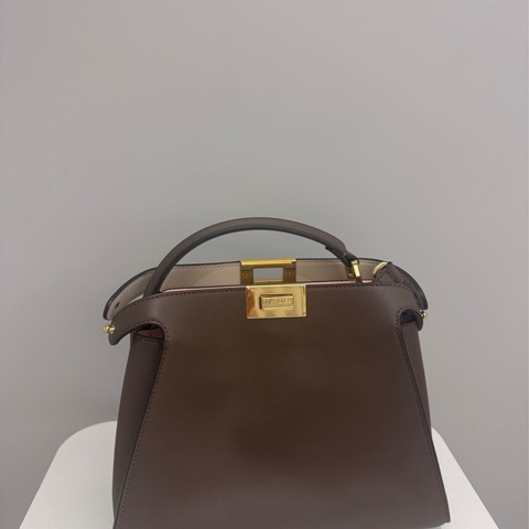 FENDI Peekaboo 深咖啡色 真皮手提肩背包 九成新