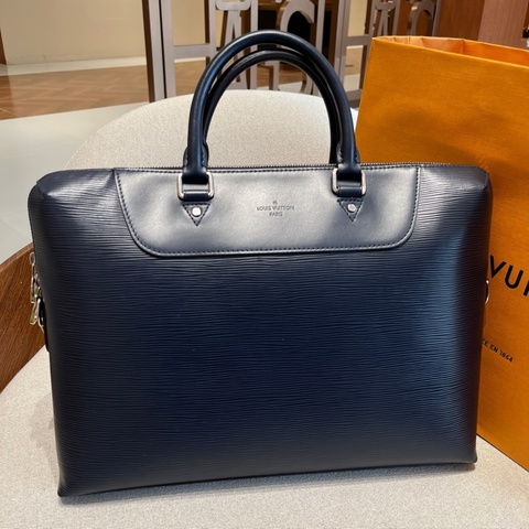 LV 藍色水波紋公文包 少肩帶 37*6*26