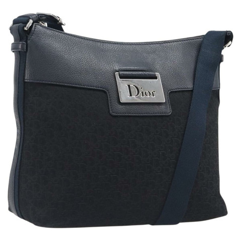 Christian Dior Trotter帆布街頭時尚肩背包 黑色銀色 正品 207285A