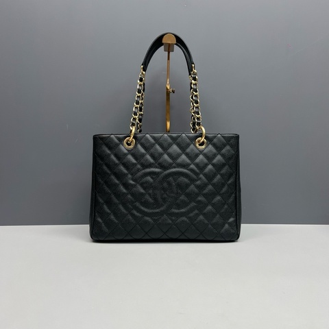 Chanel香奈兒 黑金全皮GST單肩購物袋