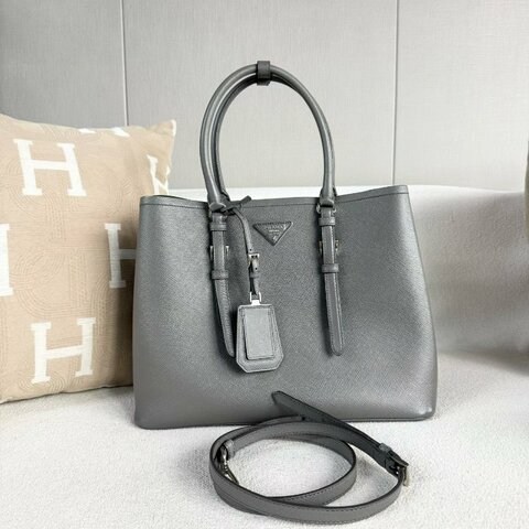 Prada 灰色Double殺手包 36*27*17 98新配件肩帶 皮牌 調節環 塵袋