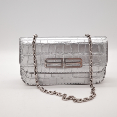 Balenciaga 巴黎世家 銀色 鱷魚壓紋 肩背包