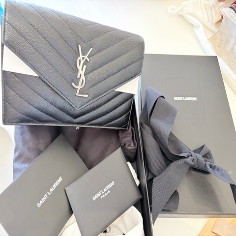 Saint Laurent YSL 黑銀 魚子醬信封袋式鏈條 WOC