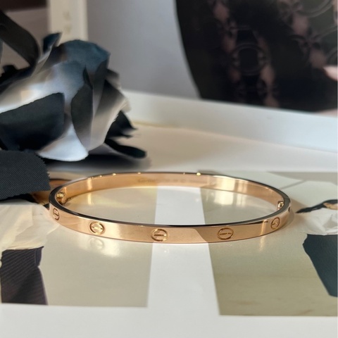 卡地亞/Cartier 寬版無鑽LOVE手鐲 18K玫瑰金 19#