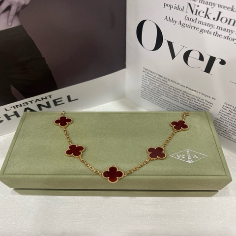 梵克雅寶/Van Cleef & Arpels 紅五花手鍊 紅玉髓18k黃金