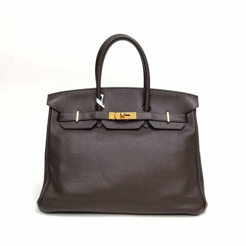 Hermes愛馬仕 Birkin35烏木色Togo皮框P金扣肩背包