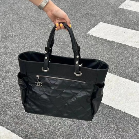 香奈兒大號托特包Chanel黑色牛皮帆布Paris Biarritz托特包A34210