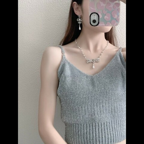 Chanel香奈兒 蝴蝶結 水滴珍珠頸鏈